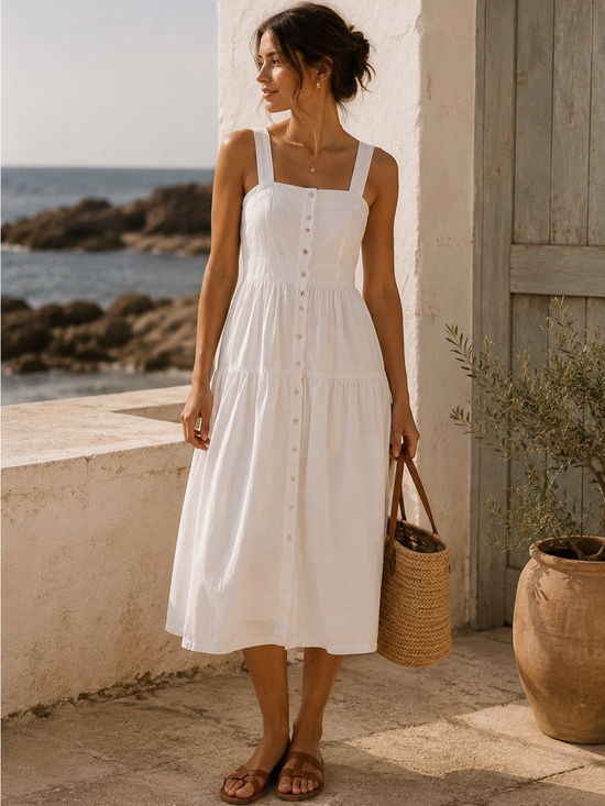 Banana Republic Dresses & Skirts - BANANA REPUBLIC | 100% Cotton Midi Dress | Button-Front Tiered Luxury Sundress